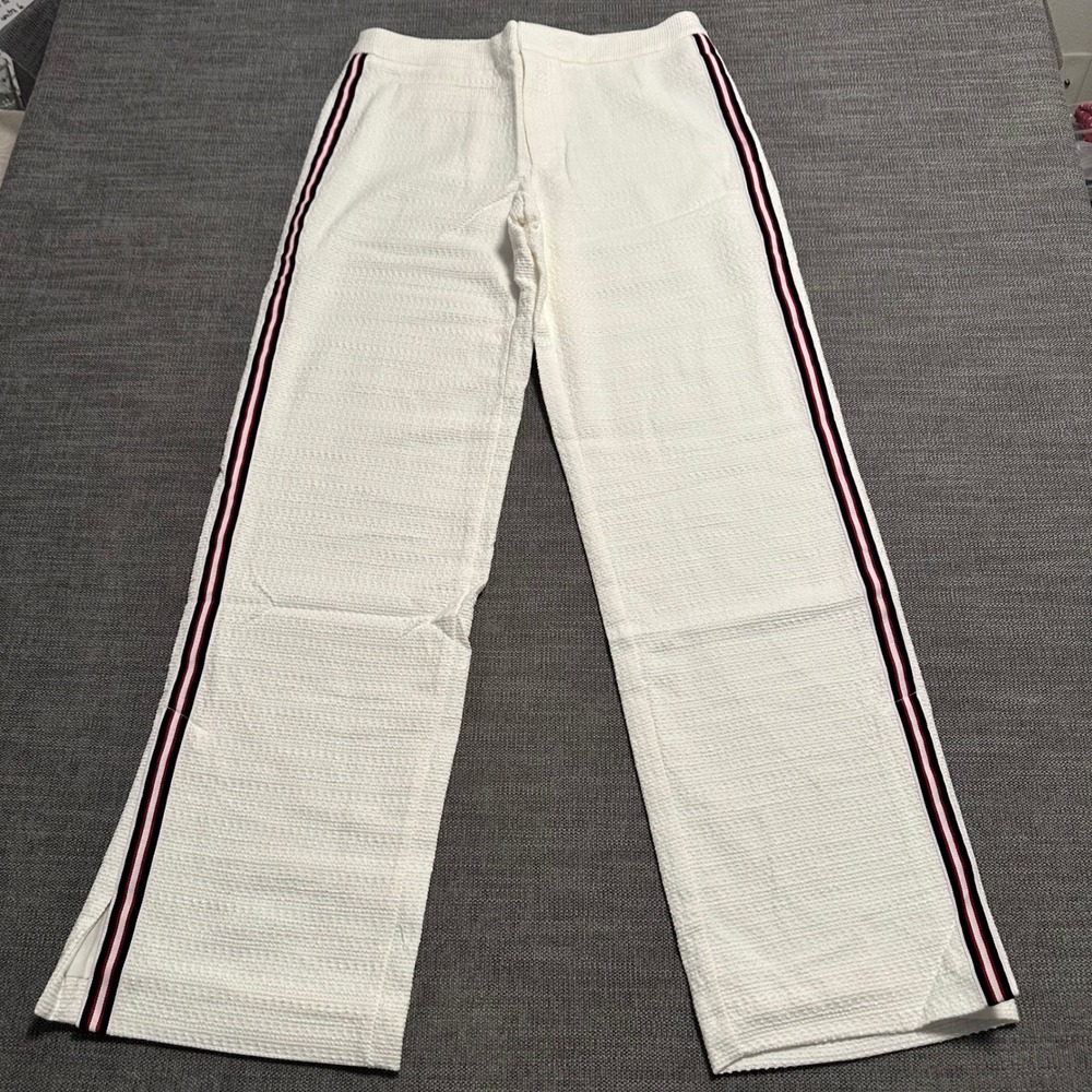 Maeve Anthropologie Wide Leg Pants Womens 10 White Side Stripe New Seersucker